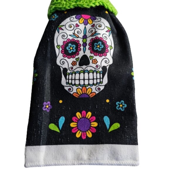 Day of the Dead Towel with Handmade Crochet Topper - Picture 3 of 6